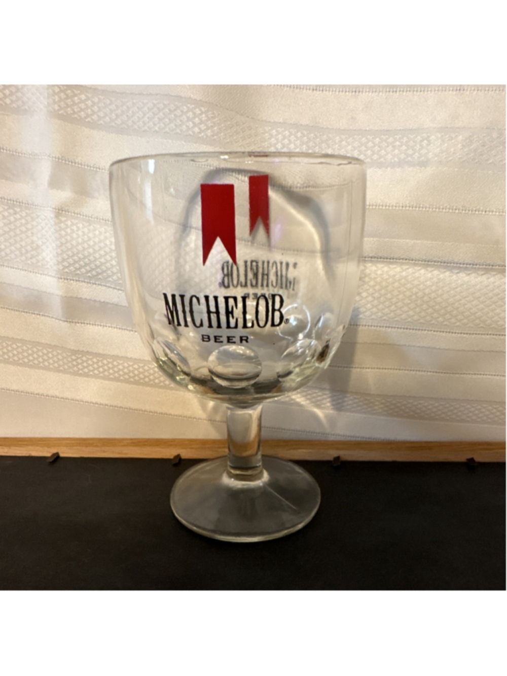 Michelob Beer Chalice Goblet Glass Red Ribbon Logo Breweriana